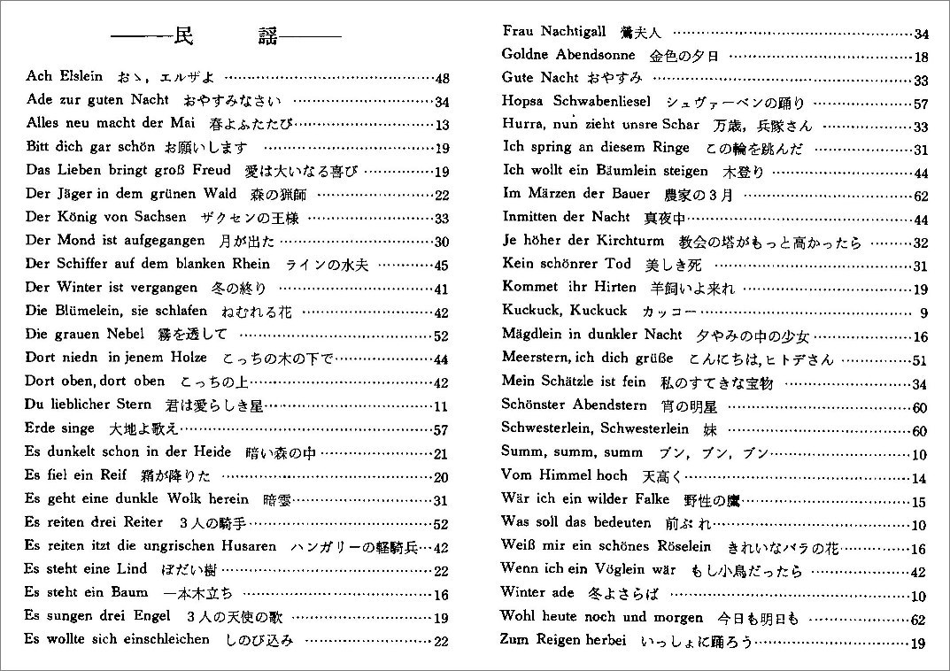 F.J. ギースベルト『リコーダーメソード 100の舞曲と民謡および30の練習曲』(F.J. ギースベルト/著、日本ショット/刊)目次 Table of contents of F.J. Giesbert's