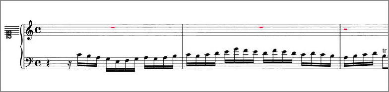Beginning of J.S.Bach Chorale Prelude BWV1100 score Polyphonic voices are colour coded to distinguish them from one another