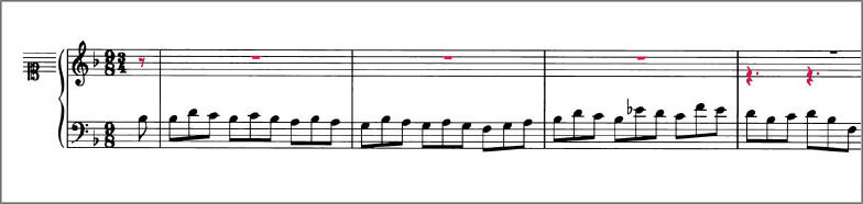 Beginning of J.S.Bach Chorale Prelude BWV1110 score Polyphonic voices are colour coded to distinguish them from one another